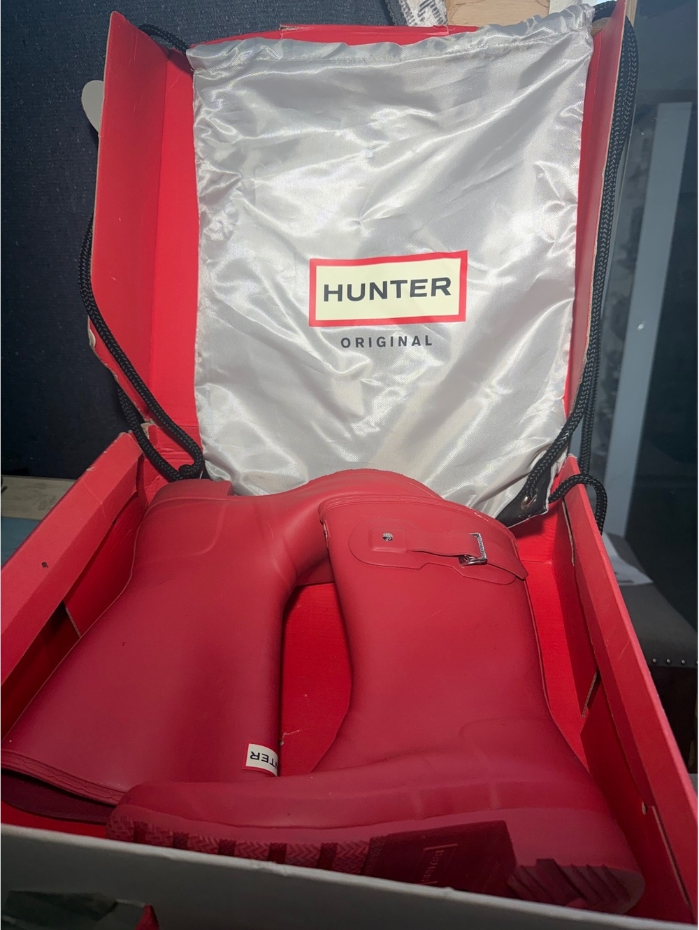 Hunter Original Tour Short Rain Boots Flare Coral Red Packable Women's 10 Box